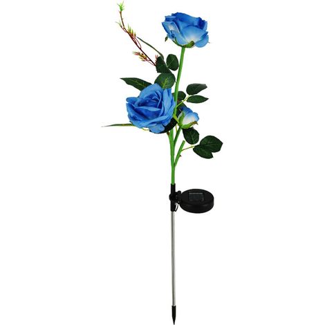 Décoration solaire de jardin, lot de 2 roses lumineuses solaires pour terrasse, allée, jardin, bleues (1/5)