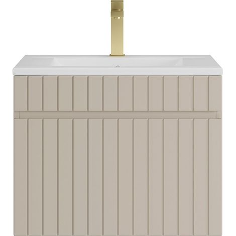 Mobile bagno sospeso scanalato beige con lavabo da incasso e rubinetto 60 cm - SATARA (1/3)