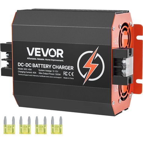 VEVOR Chargeur de Batterie CC a CC 12 V 40 A 500 W pour Batteries Plomb-acide, Lithium, AGM, GEL, Facile a Installer, Chargeur Intelligent Multi-etapes pour Voitures, Camping-cars, Camions, Bateaux