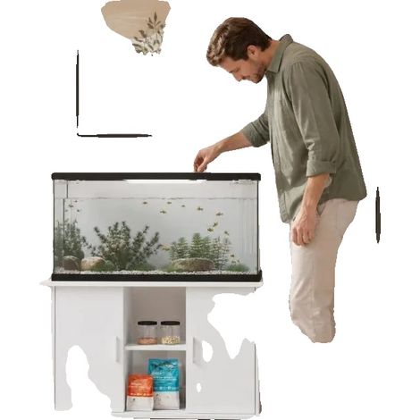 Mueble para acuario, madera de ingeniería, amplio espacio de almacenamiento, blanco. (1/2)