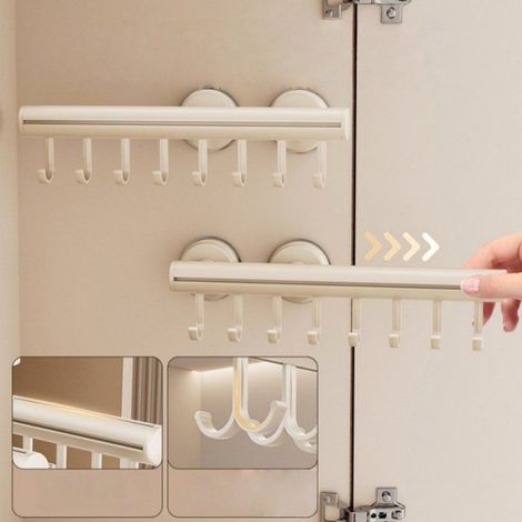 Porte-croches à ventouse pivotante, sans perçage, 38 cm, blanc, pour rangement cuisine (1/4)