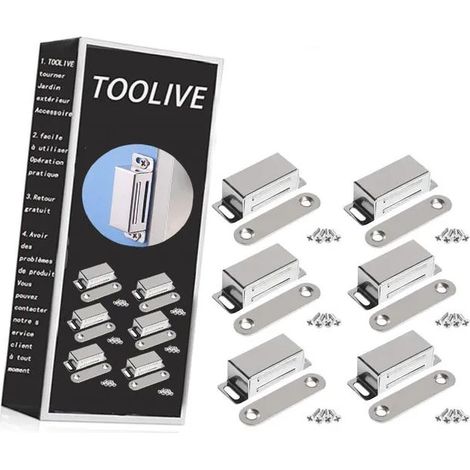 Magnetischer Möbeltürmagnet 10 kg, starker Edelstahl-Schrankmagnet (6 Stück) (Edelstahlschrauben) (1/5)