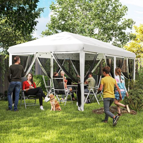 Tonnelle Barnum Pliant Pop-up 6 x 3 m moustiquaires amovibles + Sac de Transport Crème Noir