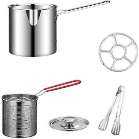 Mini poêle à frire en acier inoxydable 304 avec passoire, poêle antiadhésive avec panier, friteuse adaptée à une utilisation à la maison et en camping (fdq) (1/5)
