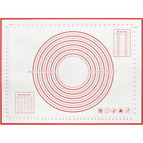 Tapis de cuisson en silicone extra large avec dimensions, tapis de cuisson antidérapant, tapis de roulement de pâte antiadhésif pour gâteau pizza (60x50cm, épais, rouge) (1/5)