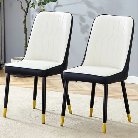 MEUBLIV Esszimmerstuhl 40,6 x 40,6 x 89 cm, Weiß und Schwarz, hohe Rückenlehne, 2er-Set (1/5)