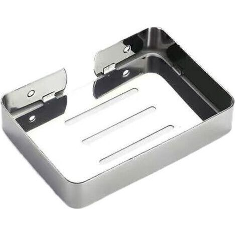 Square wall-mounted soap dish in stainless steel drilling with drainer for bathroom and kitchen (1/5)