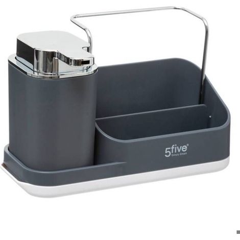 Organiseur Évier - Distributeur 300 ml - 2 Bacs - Structure ABS - Éléments Acier Inoxydable - L 21,5 x P 13,5 x H 14 cm (1/5)