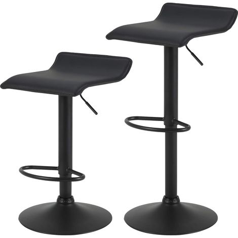 Woltu – Tabourets de bar rotatifs 360° – Hauteur réglable 62-84 cm – Siège similicuir noir – Base métal antirouille – Repose-pieds ergonomique (1/5)
