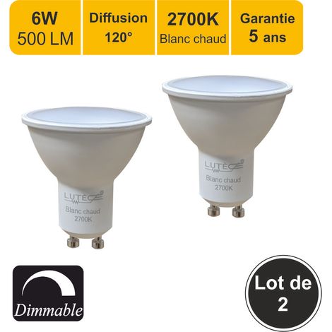 Lot de 2 ampoules LED dimmable GU10 6W 500Lm 2700K - garantie 5 ans (1/4)