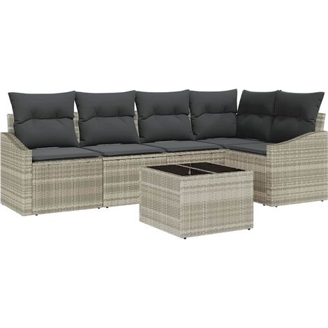 Maison Exclusive - Sofa Set mit Kissen 6 pcs Hellgrau Poly Rattan
