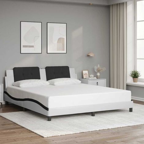 Cadre de lit sans matelas Zadar blanc et noir 180x200 cm similicuir (1/5)