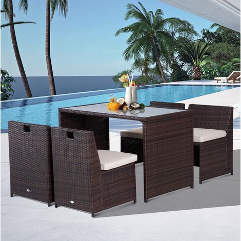 Gartenmöbel Set mit Tisch 4 Stühlen Polyrattan Braun OKMYHOME (1/4)