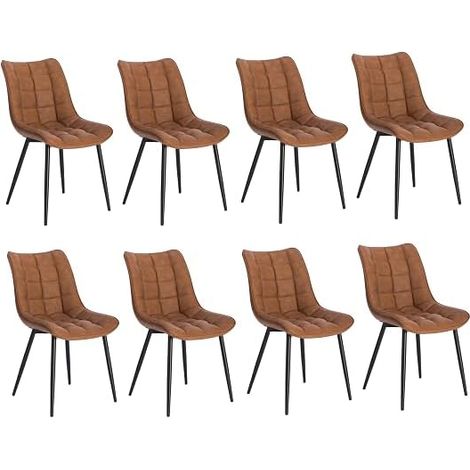 WOLTU  Set of 8 Faux Leather Chairs with Upholstered Seat and Metal Legs for Dining Room, Living Room and Kitchen Room - Light Brown