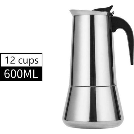 Kaffeemaschine, 2-4-6-9-12 Tassen, Herdplatte, Edelstahl, italienische Moka-Espressokanne/Perkolator - 600 ml (1/4)