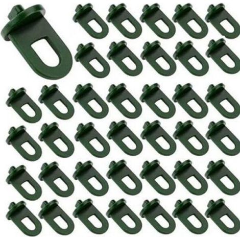 Crochet Serre - Plastique Vert - 32 mm x 20 mm - Pour Soutien Plantes Grimpantes et Suspension Pots - Lot de 50