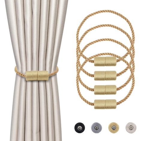 4 abrazaderas magnéticas para cortina, hebilla trenzada dorada, soporte magnético para cortina, cuerda de 45 cm - Accesorios para cortinas para decoración del hogar (1/5)