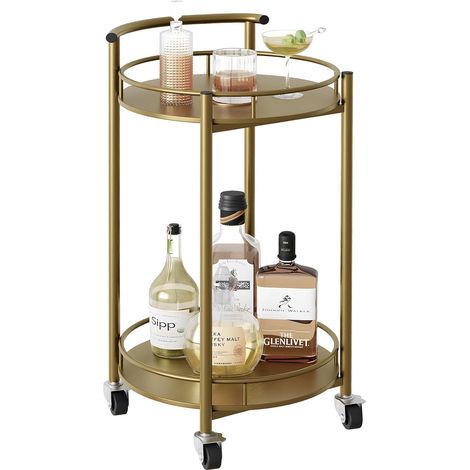 Chariot de service à 2 niveaux - Chariot de cuisine à 2 étages - Chariot de bar rond - Chariot à boissons - Étagère de cuisine sur roulettes - Chariot de rangement avec roulettes réglables (1/5)