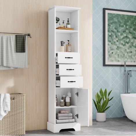 Mueble de baño 38 x 26 x 172,5 cm, 3 cajones, estantes regulables, blanco HAVRYA (1/5)