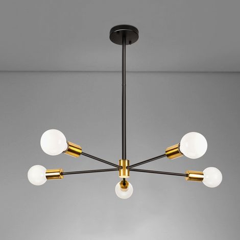 Plafonnier Lustre E27 Douilles Lampe de Plafond Moderne Luminaire en Métal pour Salle à Manger Chambre Noir 5 Lumières (1/5)
