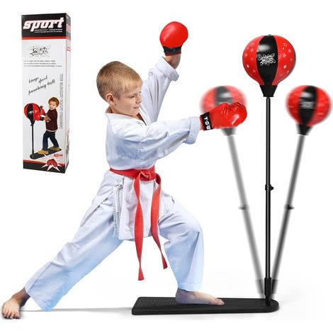 COSTWAY Punching Ball sur Pied pour Enfants avec Hauteur Réglable 85-130 cm, Sac de Frappe avec Base Anti-Dérapante, Soulagement du Stress pour Enfants de 8 Ans+