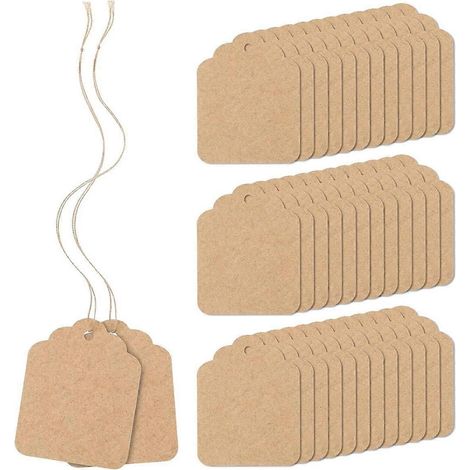 700 étiquettes de prix avec ficelle, en papier kraft brun, pour sacs cadeaux, 3,5 cm x 4,5 cm - Idéales (1/5)