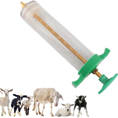 Seringue Vétérinaire 100ml Manuel pour Bovins, Porcs, Ovins, Chiens, Chats - Injecteur de Ferme, Construction Plastique-Métal avec Embout Cuivre (1/5)