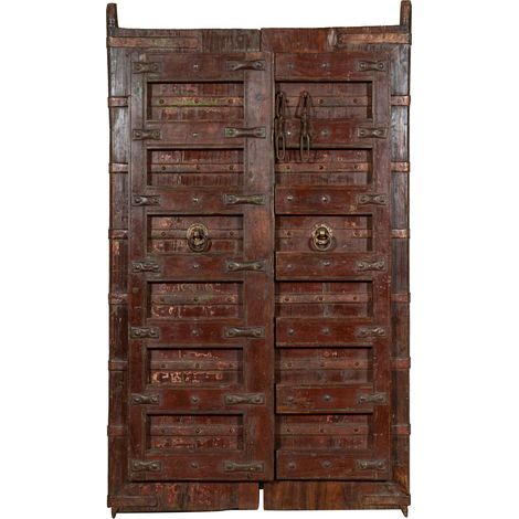 Porte coulissante médiévale ancienne en bois massif et en fer pour l'intérieur ou l'extérieur