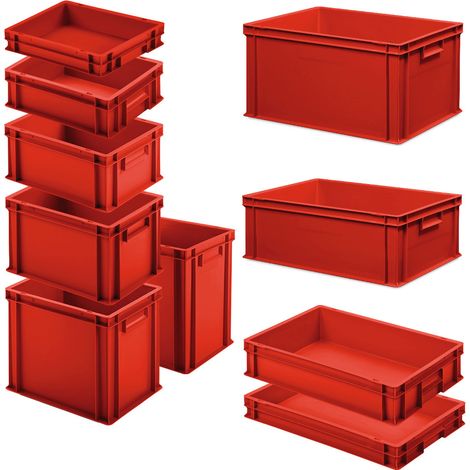 BRB Set mit 10 Eurobehältern in 10 versch. Größen/Höhen, 6x 400x300 / 4x 600x400 mm, rot