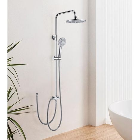 Colonne de Douche sans Mitigeur, Ensemble de Douche en Acier Inoxydable pour Baignoire Système de Douche Réglable en Hauteur pour Salle de Bain Pommeau Douche 21x21cm, Chromé (1/5)