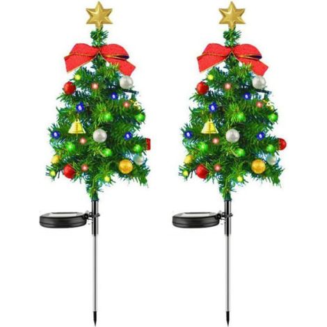 Guirlande Solaire De Noel - Forme Sapin Avec Nœud Et Clochette - Étanche IP65 - Pour Jardin Extérieur - Lot De 2 (1/3)