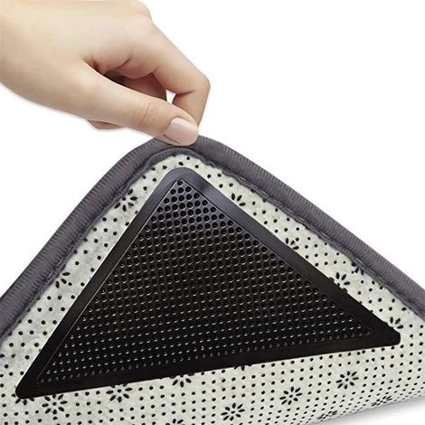 Ruban adhésif pour tapis - Fixateurs pour tapis et parquets - Lot de 8 - Tapis antidérapant - Sous-tapis réutilisable - (1/5)