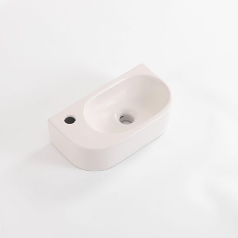 QeramiQ Pure Lavabo pour WC - 40x22x12 cm - lisse - demi-rond - trou de robinet a gauche - ceramique - lin (1/3)