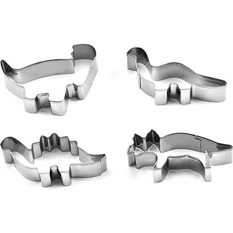 Emporte-pièces animaux en acier inoxydable, forme de dinosaure, démoulage facile, 4 pièces. Moule à pâtisserie DIY pour gâteaux, biscuits et pâtisseries. (1/5)