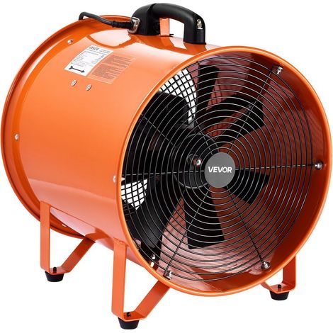 Ventilateur axial portable 40,6 cm, 2 vitesses, 5175 CFM, avec gaine flexible de 5 m, pour sous-sols, ateliers, entrepôts, orange (1/5)
