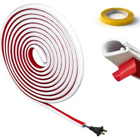 Goulotte Adhesive Cable 1.5mx7mm, 1pcs Baguette Cache Cable Blanche Ouverture Latérale, Cache-câbles PVC, avec 1R 10mmx15m Ruban Adhésif Tissu, Mini-goulotte pour le Bureau ou la Maison (1/5)