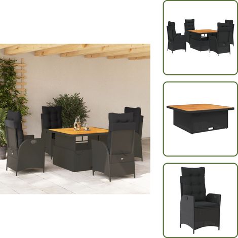 Chaise inclinable - vidaXL Ensemble à manger de jardin coussins 5pcs Noir Résine tressée - Table relevable (1/5)