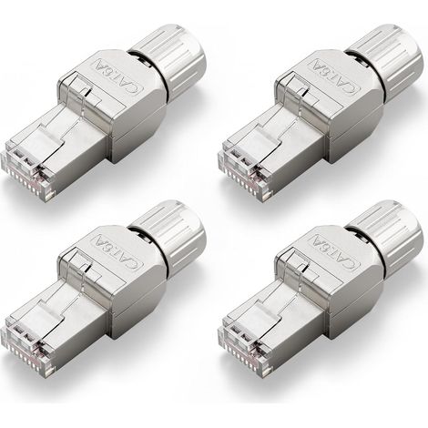 Cat6A Toolless RJ45 Connector Shielded RJ45 Plug, 4 Pieces RJ45 Plug Gold Contact, 10Gbps 500MHz, Compatible Cat6A Cat6 Network Cable 22-24AWG for Router, Switch, Computer (1/5)
