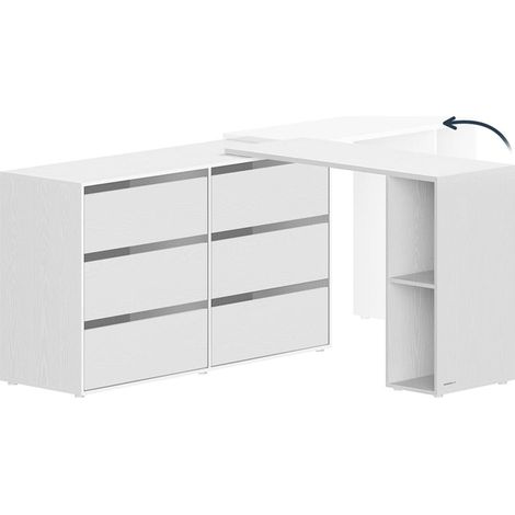 Comò da toeletta a montaggio rapido 39 x 120 x 72 cm cassettiera contenitore con ripiani affiancati o a L per camera da letto ufficio bianco 120006065