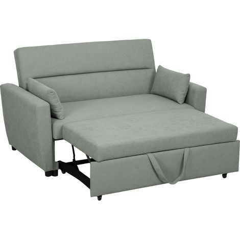 2-Sitzer Sofa mit Bettfunktion, Verstellbarer Rückenlehne, Polstersofa, Samtoptik, für Wohnzimmer, Schlafzimmer, Hellgrau (1/5)