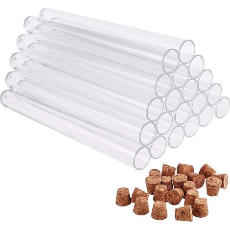 20x Kunststoff Reagenzgläser mit Korken, 150x16mm, 20ml, transparent (1/5)