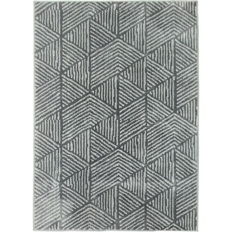 Tappeto 150/80 cm grigio scuro, lavabile in polipropilene con motivo geometrico (1/5)