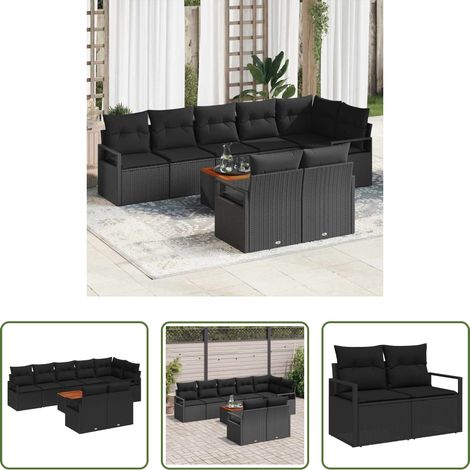 vidaXL Canapé de terrasse -  Ensemble de canapé de jardin avec stockage 9 pcs Noir polyrotin (1/5)