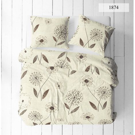 Rindenmulch 160x200 mit gemalten Löwenzahnblüten auf cremefarbenem Hintergrund (1/3)