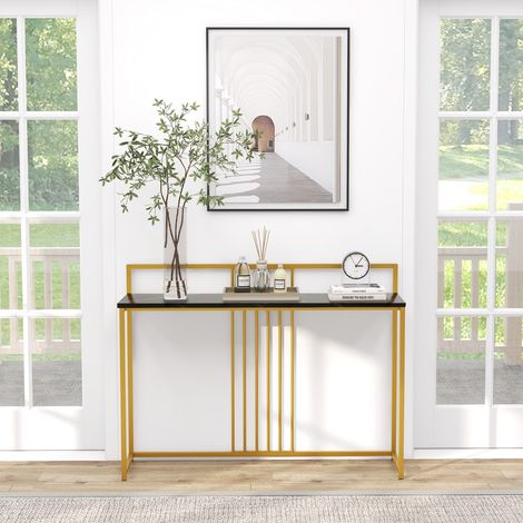 Table Console Table d'Entrée 120 Cm Console Faux Marbre Cadre Métal Doré Salon Couloir Noir (1/3)