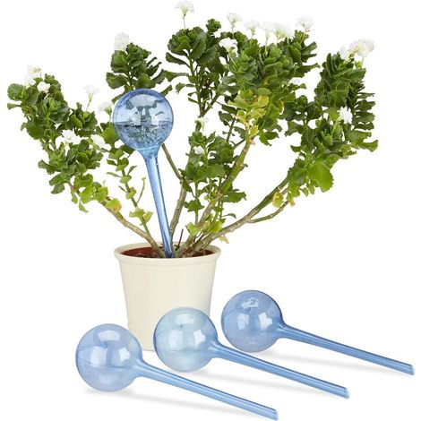 Set of 4 Plastic Watering Globes, Plant Water Dispenser, 2 Week Flower Pot, Blue (1/5)