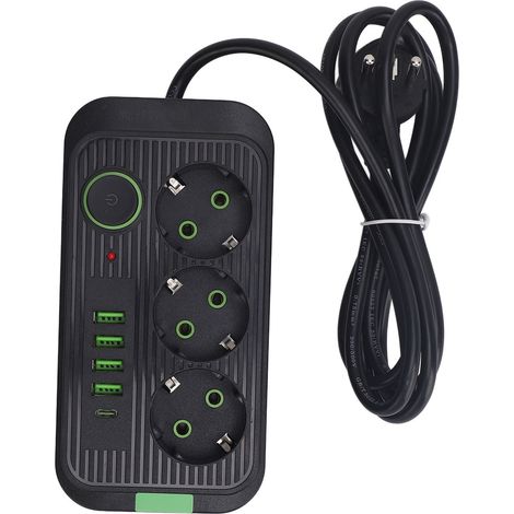 Multiprise européenne 3 prises 4 ports USB 1 Type C, extension de prise électrique murale avec câble de 2m (1/5)