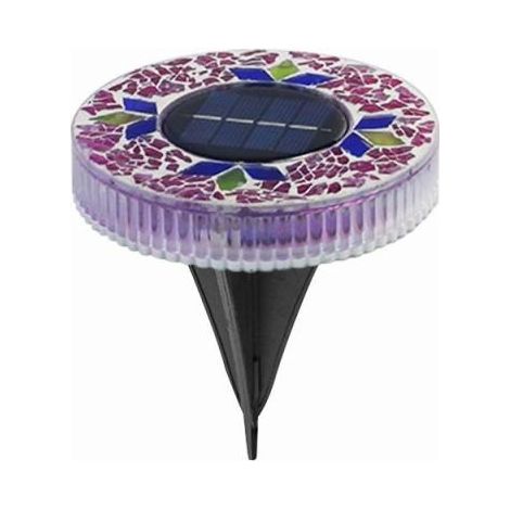 Luminaire solaire à disque mosaïque avec 6 LED, étanche IP67, allumage/arrêt automatique, pour extérieur, violet (1 pièce) (1/5)