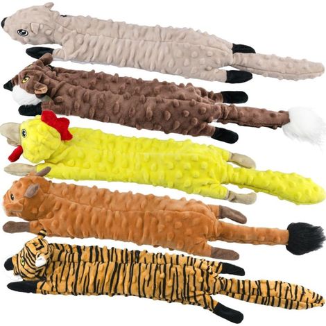 Un ensemble de 5 jouets en peluche qui couinent, parfaits pour que les chiots les mâchouillent et les mordillent. (1/5)
