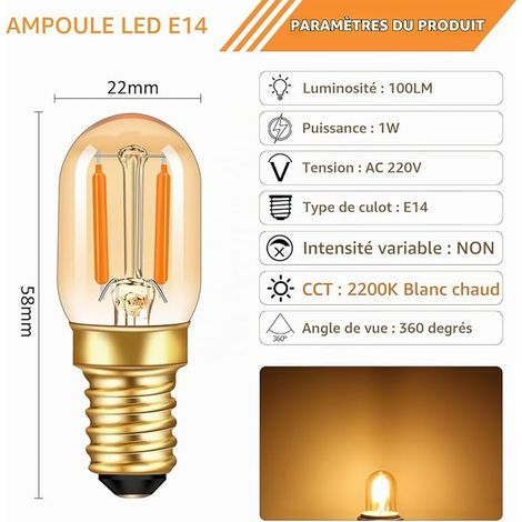 E14 Vintage LED Filament Bulb 1W 220V, 100LM Glass Warm White 2200K, Equivalent 10W, Mini Tubular T22 E14 SES Decorative Retro Bulb for Night Light, Non-Dimmable (1/4)